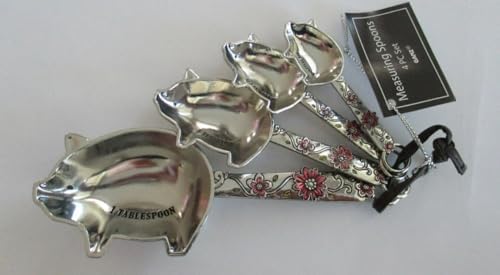 Ganz 4-Piece Measuring Spoons Set, Farmhouse Pigs with Flowers