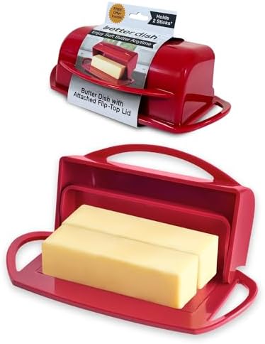 Better Dish Flip Top Butter Dish with Attached Lid - Holds 2 Sticks