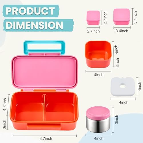 PIQUEBAR Kids Lunch Bento Box with 8oz Thermo Ice Pack Food Container