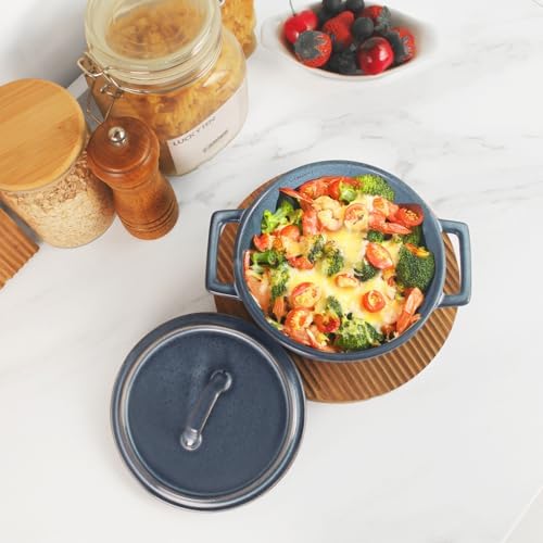 Ceramic Mini Round Cocotte Set of 2 with Lids, Blue