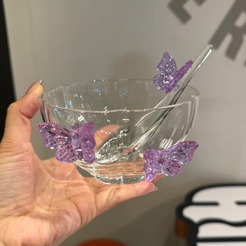 Glass Salad Bowl Set,With Butterfly Decoration, Includes A Glass