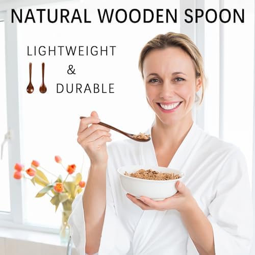 Small Wooden Spoons for Eating, 7 PCS, 7 Inch Small Soup Spoons