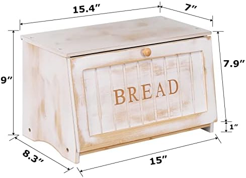 HOMEKOKO Vintage Wood Bread Box for Kitchen Counter, Food Storage Bin,White