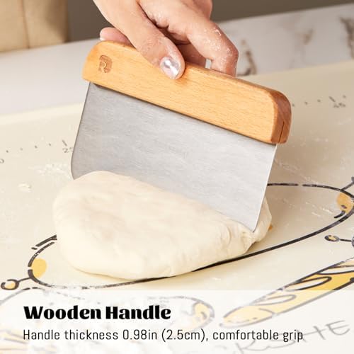 Bench Scraper & Chopper, Stainless Steel Dough Cutter with Wooden