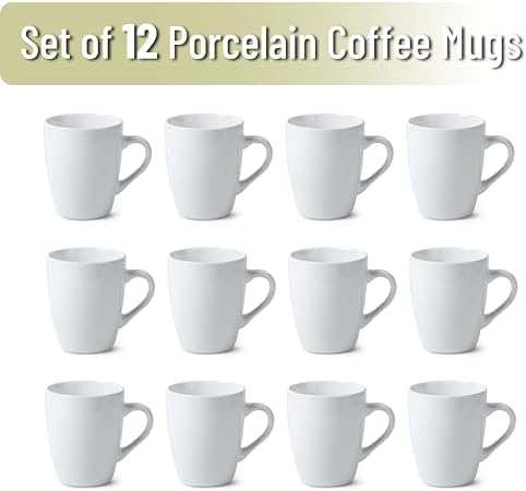 BTaT- White Coffee Mug Set, 12 Pack, 12oz, Ceramic Coffee Cups