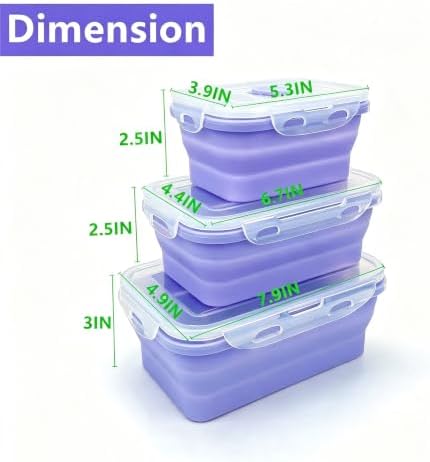 Purple Collapsible Meal Prep Containers Camping Bowls Silicone Bento