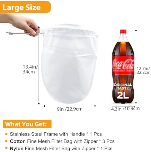 5 Pcs Premium Ultra Fine Mesh Strainer Bags with Stainless Steel