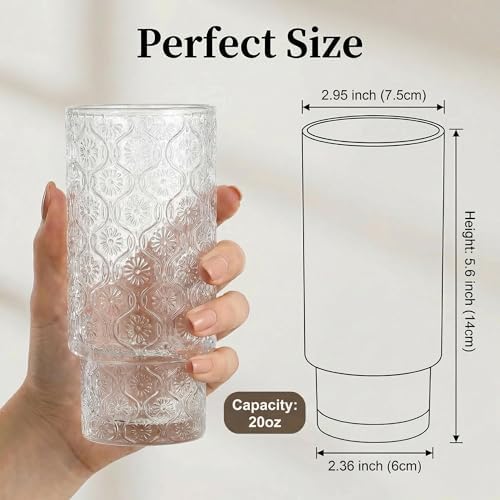 KUHNMARVIN 4Set Iced Coffee Glass Tumbler with Bamboo Lid and Glass