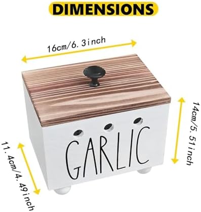 Wood Garlic Keeper Storage Box with Ventilation Holes 6.3x4.5x5.5 inch