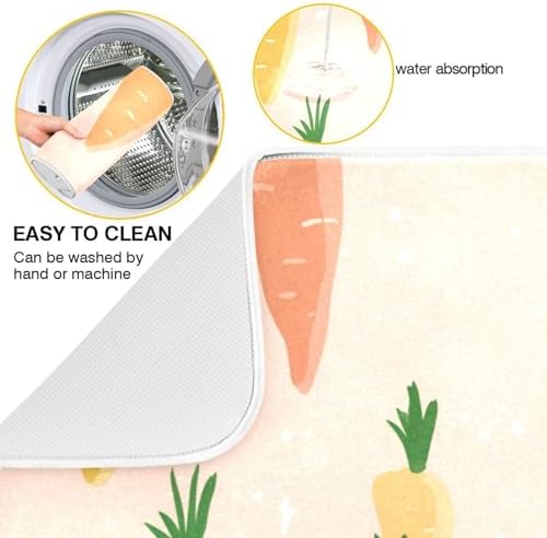 OTVEE Doodle Carrot Art Dish Drying Mat for Kitchen Counter Absorbent