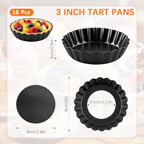 16 Pcs Mini Tart Pans Egg Tart Molds with Removable Bottom Round