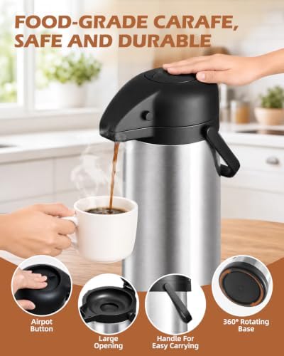 Coffee Carafe for Keeping Hot, 102oz/3L Airpot Coffee Dispenser with