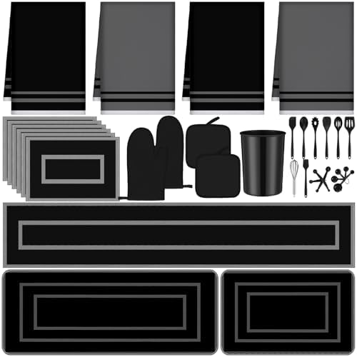 37 Pcs Black Kitchen Decor and Accessories Set Include