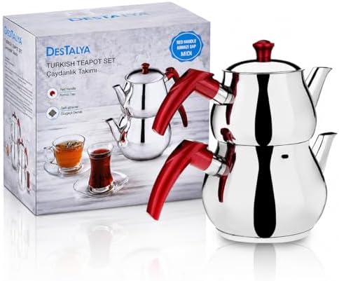 DESTALYA Stainless Steel Turkish Teapot Set with Strainer