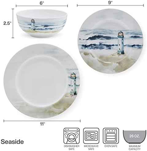 Mikasa Seaside Coastal Bone China Lightweight Chip Resistant 12 Piece Dinnerware Set, Service for 4