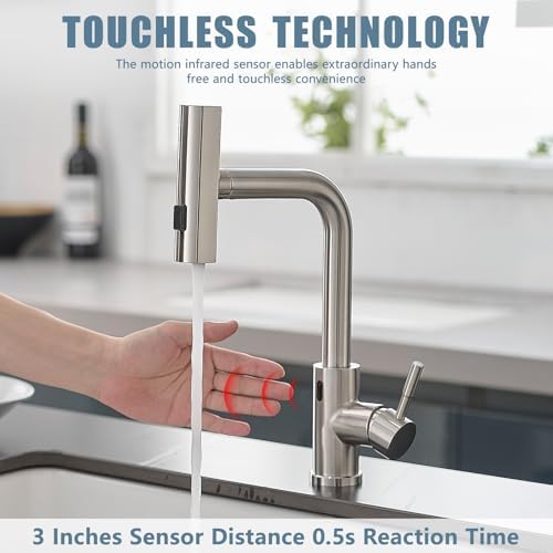 GIMILI Touchless Kitchen Sink Faucet, Pull-Down Sprayer, 15 Inch