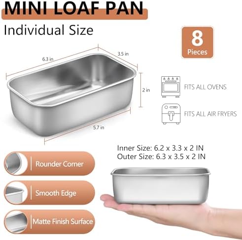 LIANYU 6.3 x 3.5 In Stainless Steel Mini Loaf Pan for Baking Bread