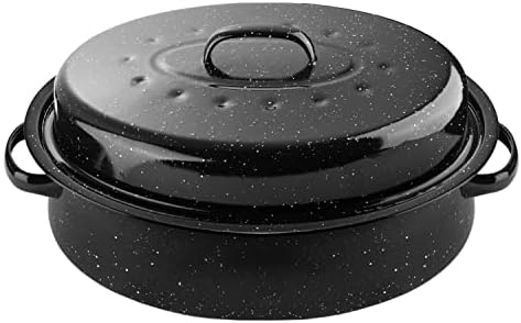 Roasting Pan Oval 18 Inch Enamel Steel with Lid,Black Covered Roaster