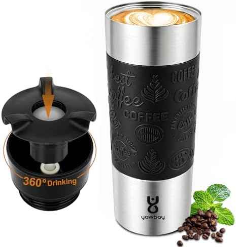 Travel Coffee Mug with 360°Lid, Travel Coffee Tumbler 16 oz Leak