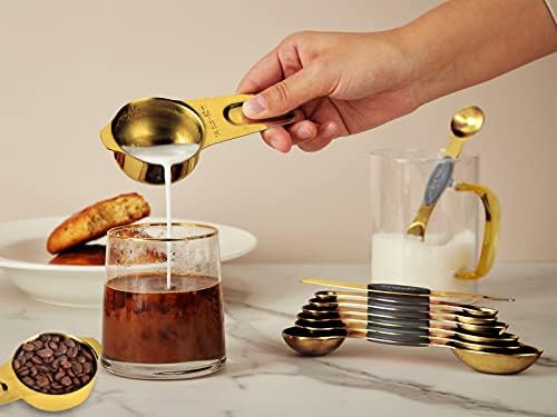 Gold Measuring Cups and Spoons Set of 15, 18/8 Stainless Steel