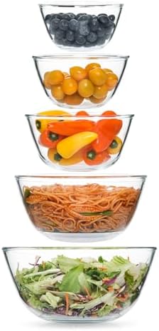 5pc Glass Mixing Bowls Sets (4.65QT, 2.80QT, 1.64QT, 1.16QT, 0.85QT)