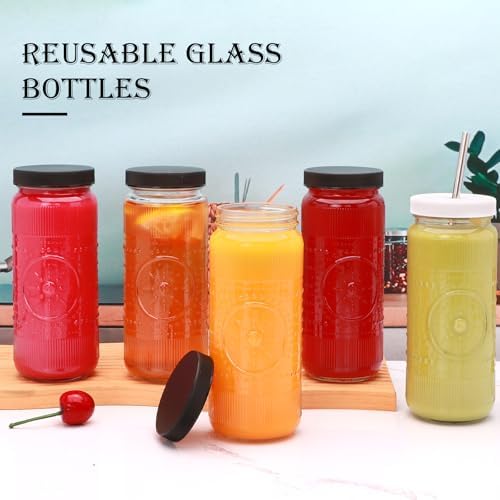 16 oz Glass Juice Bottles with Lids, 12 Pack Reusable Juicing Bottles