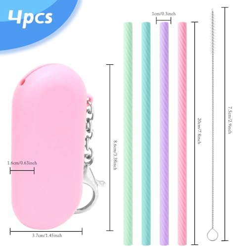 4 Sets Reusable Portable Silicone Straws with 4 Cleaning Brushes and