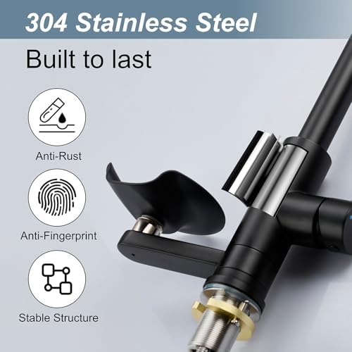 Matte Black Kitchen Faucet with Glass Rinser, Pull Down Sprayer