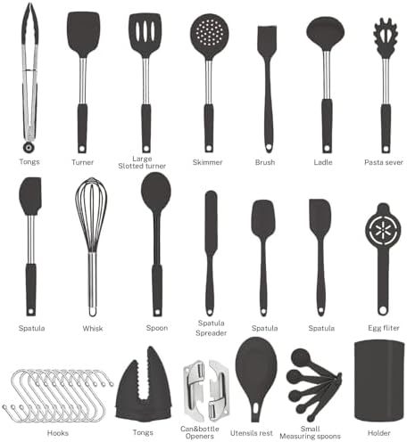 Silicone Kitchen Cooking Utensils Set, Black