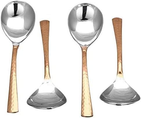 Set of 4 Serving Spoon with Hammer Copper Handle, Spoons for