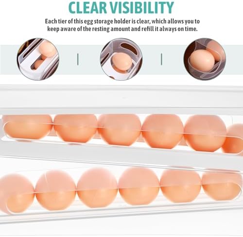 Cabilock Auto Rolling Egg Dispenser for Refrigerator, Clear Tiered Egg
