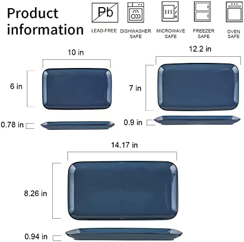 KOOV Rectangular Serving Tray, 14/12/10 Inch Large Serving Platter