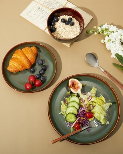 Pokini Ceramic Dinnerware Sets for 4, 12pcs Plates and Bowls Sets Dish