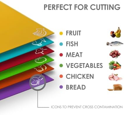 EMMANA - Plastic cutting board for kitchen. Set of 8 – 6 Color-Coded