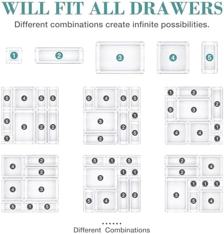 16 PCS Drawer Organizer Set, 5 Size Bathroom and kitchen organizer
