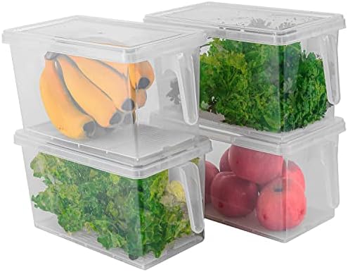 Sooyee Produce Saver Containers, 5L x 4, with Drain Tray