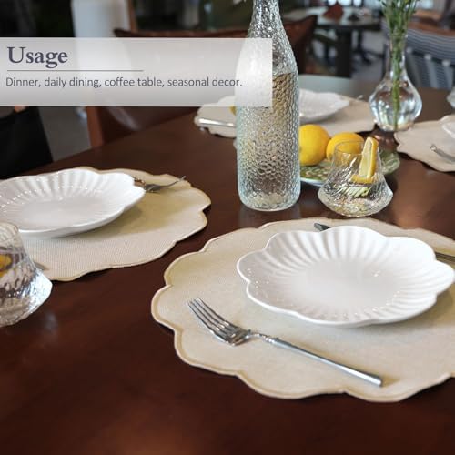 AHHFSMEI Round Scalloped Placemats Set of 4 15 Inch Faux Linen