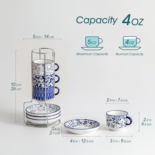 vancasso 4 OZ Porcelain Espresso Cups Set of 4, Stackable Cappuccino