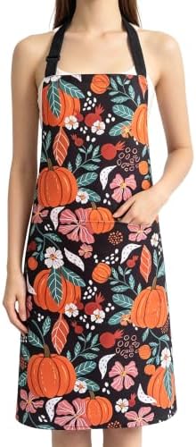 Seasonal Fall Adjustable Kitchen Apron with Pockets for Cooking Baking