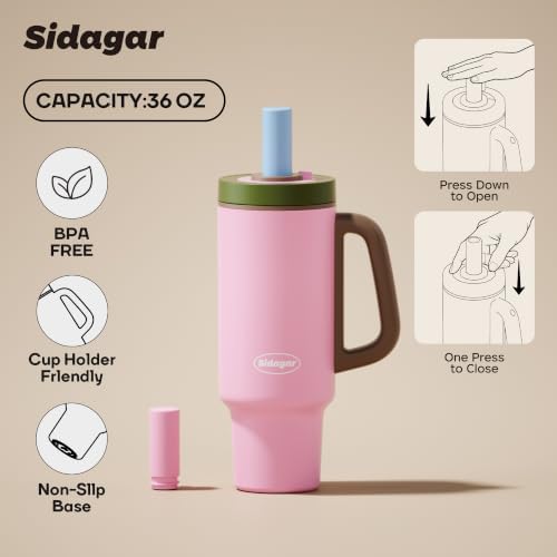 36oz Insulated Tumbler with Straw, Ceramic Water Bottle Travel Mug