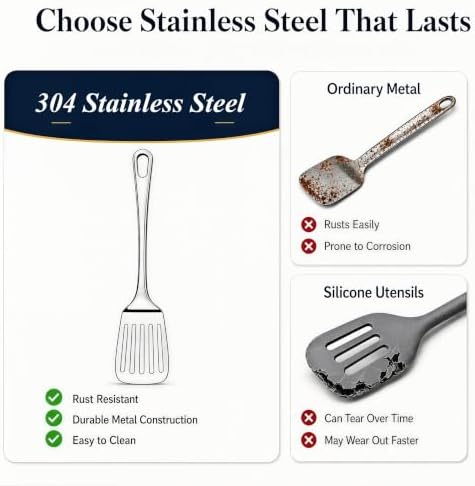 304 Stainless Steel Cooking Utensils Set, Stainless Steel Spatula &