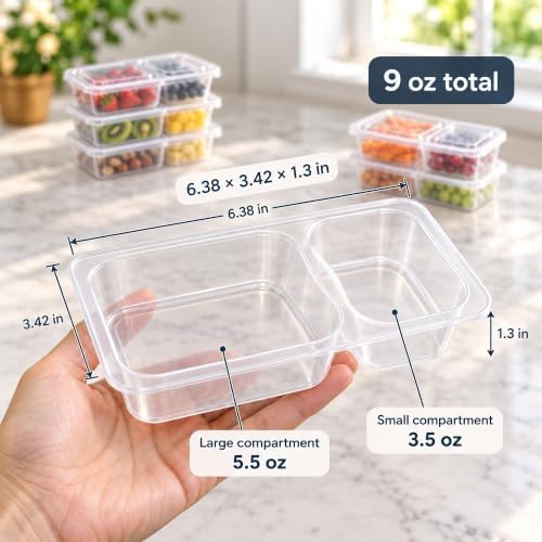 HI-REEKE 9 OZ Double Compartment Snack Containers, 20 Sets Bigger