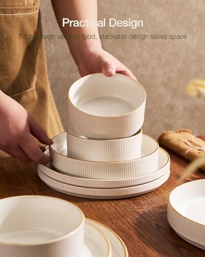 Famiware Stoneware Dinnerware Set with Mugs, Plates and Bowls, Dishes for 6