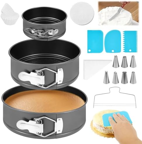 Springform Cake Pan Sets with Cake Decorating Kit, Round Non-Stick