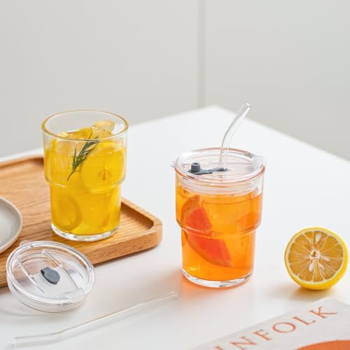 SoulTimes 13oz Clear Glass Tumbler with Lid and Straw – Iced Coffee