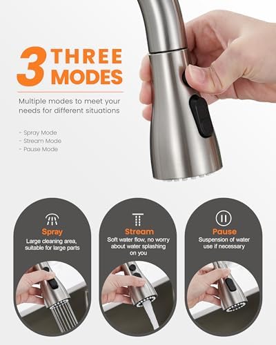 TIORIY 3 Hole Kitchen Faucet with Pull Down Sprayer