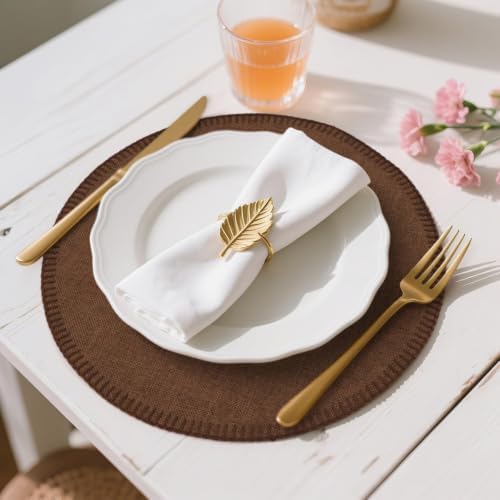 15" Round Placemats Set of 6, Faux Linen Cloth Place Mats, Coffee