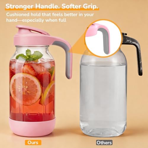 64 oz (2 Qt) Glass Mason Jar Pitcher with Pour Spout Lid & Handle