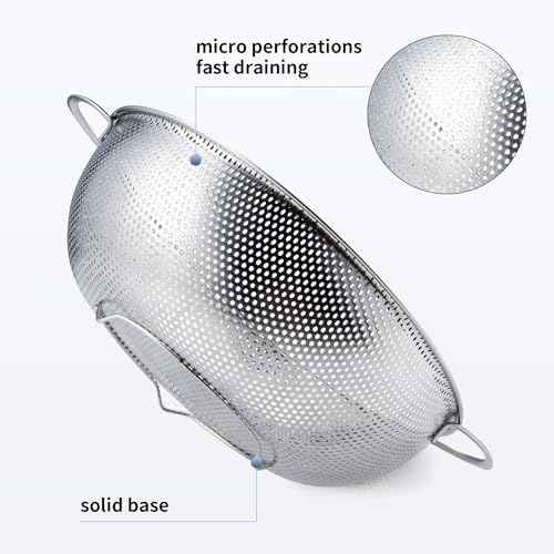 Gulex Colander Stainless Steel 3-Quart with Base, Strainer for Kitchen