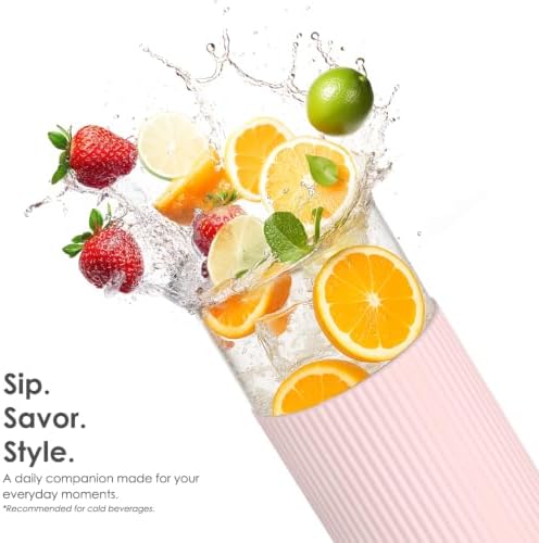 SANDJEST Glass Water Bottle with Silicone Sleeve 20oz, Glass Tumbler